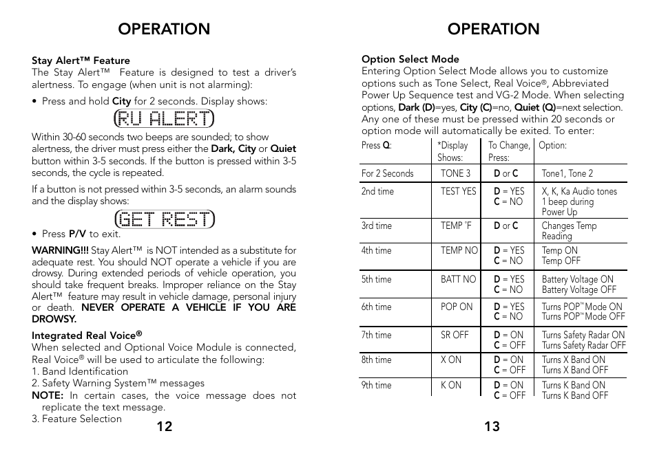 Operation | Whistler 3500 User Manual | Page 8 / 16