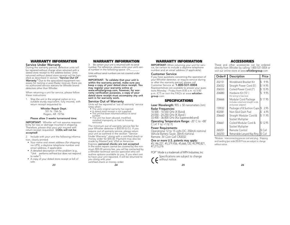 Whistler XTR-220 User Manual | Page 9 / 9