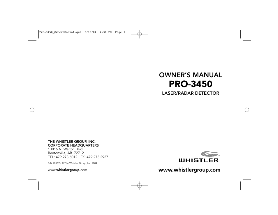 Whistler PRO-3450 User Manual | 16 pages