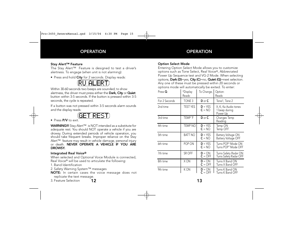 Operation 13, Operation 12 | Whistler PRO-3450 User Manual | Page 8 / 16