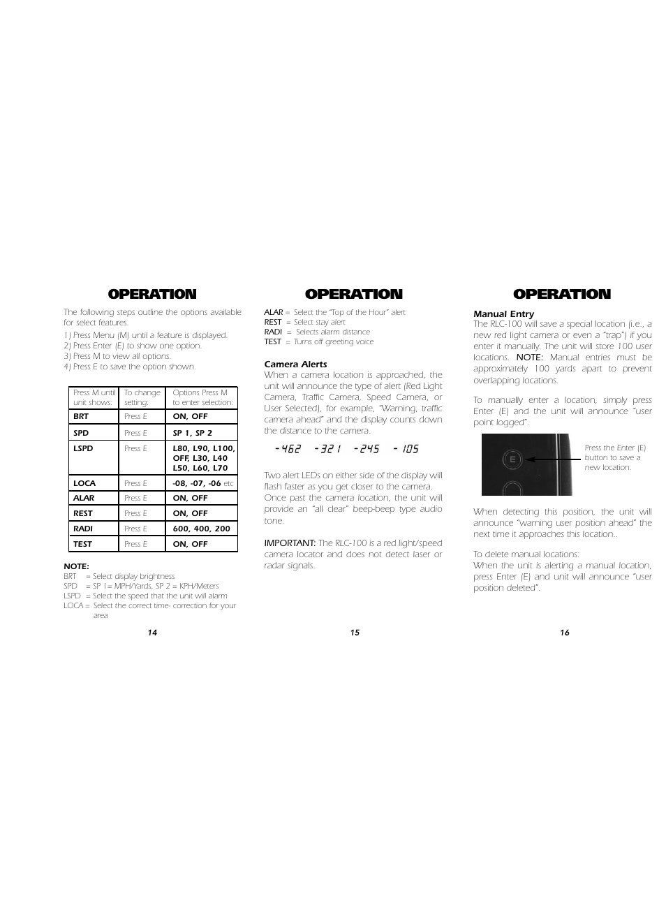 Operation | Whistler RED LIGHT/ SPEED CAMERA DETECTOR RLC-100 User Manual | Page 6 / 9