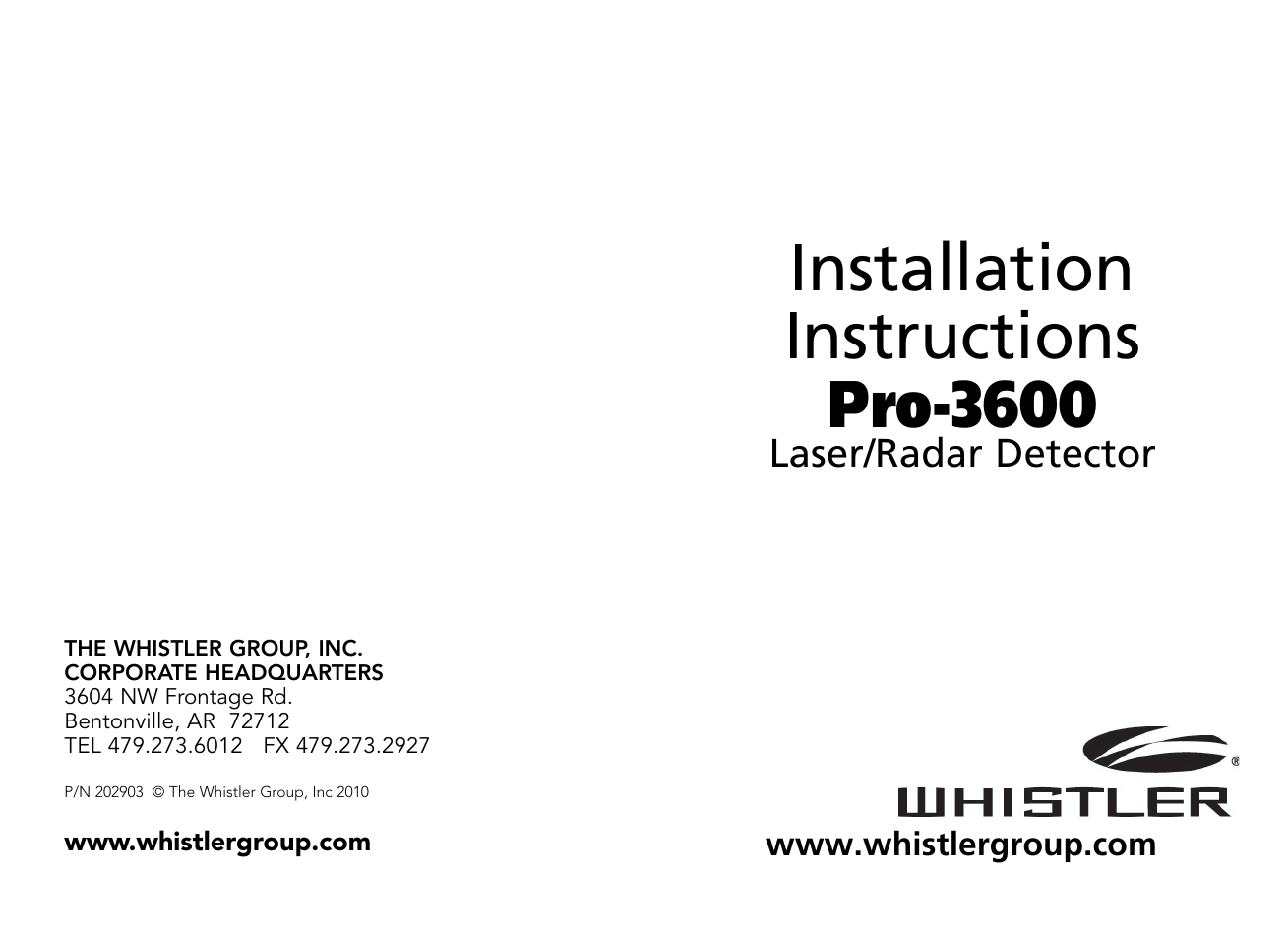 Whistler PRO-3600 User Manual | 13 pages