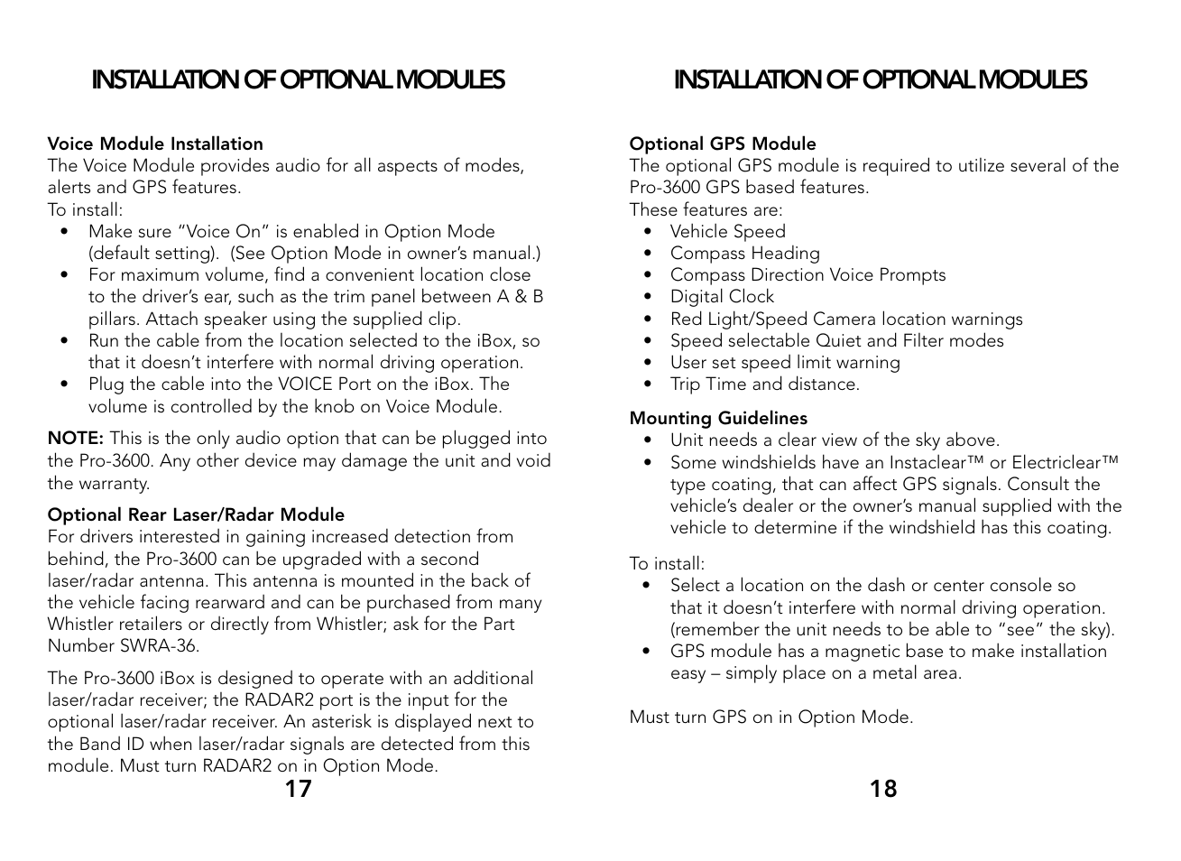 Installation of optionalmodules | Whistler PRO-3600 User Manual | Page 10 / 13