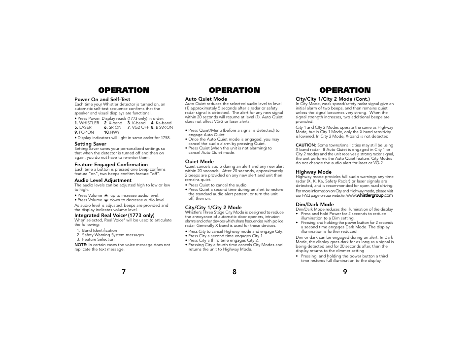 Operation operation operation | Whistler 1758 User Manual | Page 3 / 8