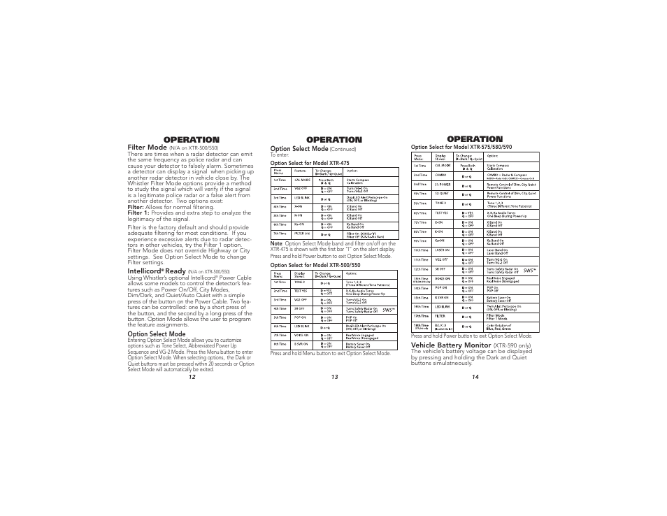 Operation | Whistler XTR-550 User Manual | Page 5 / 9