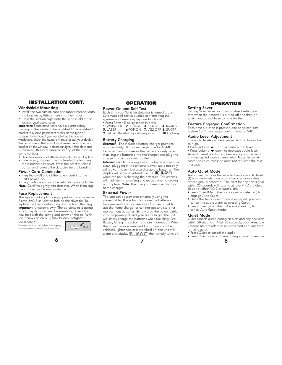 Installation cont, Operation | Whistler 1788 User Manual | Page 4 / 10