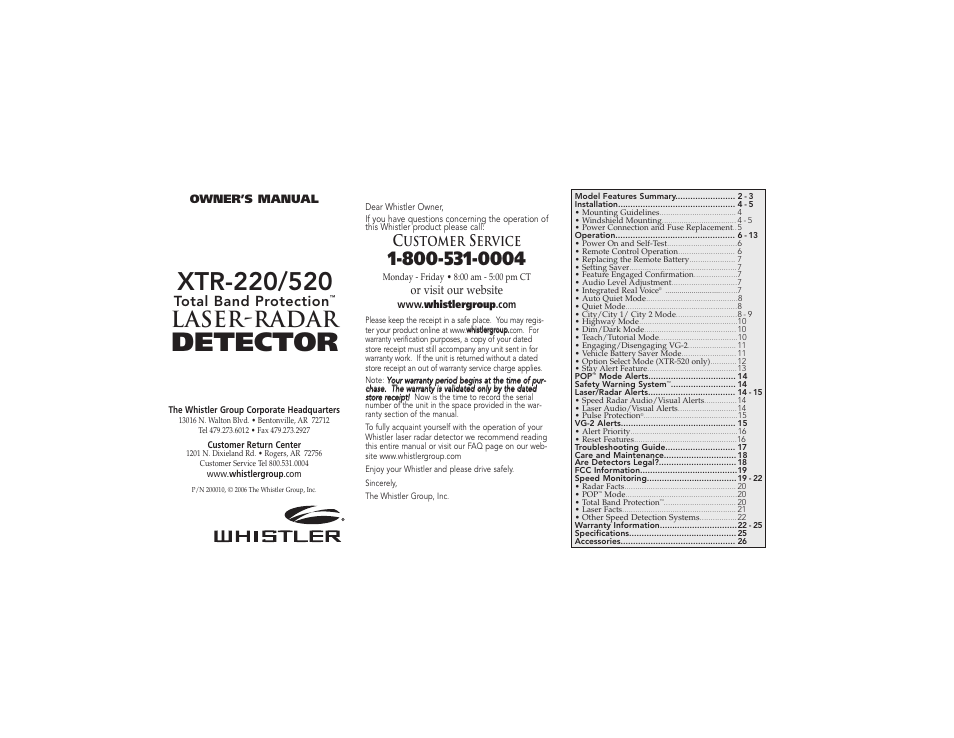 Whistler XTR-520 User Manual | 10 pages