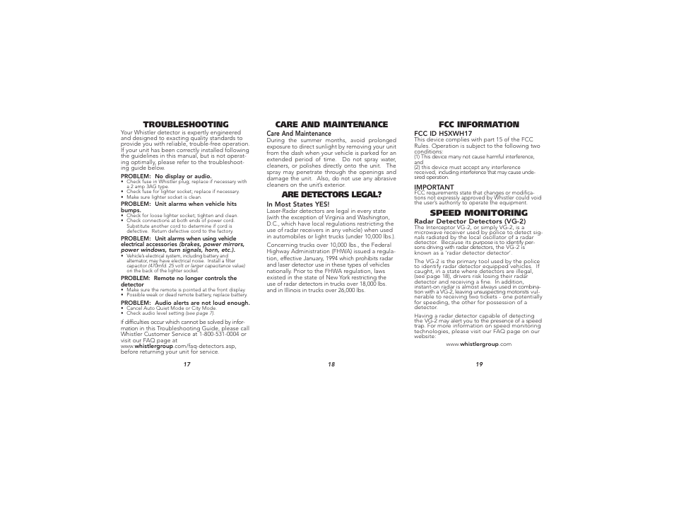 Speed monitoring, Are detectors legal | Whistler XTR-520 User Manual | Page 7 / 10