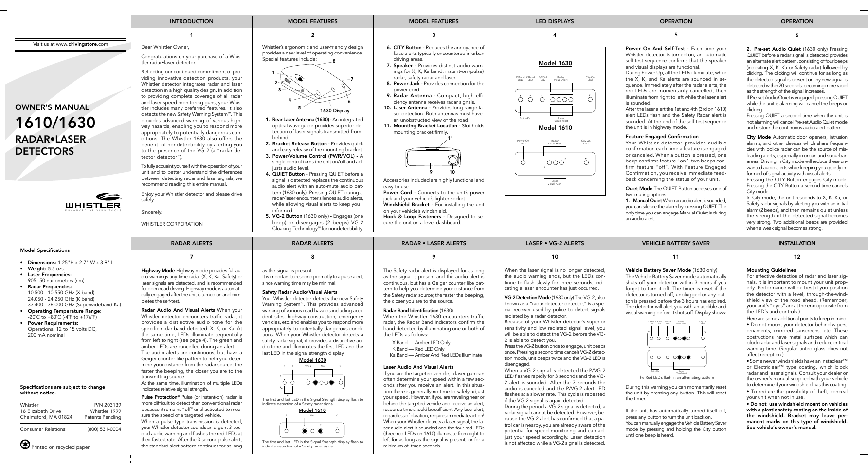 Whistler 1630 User Manual | 2 pages