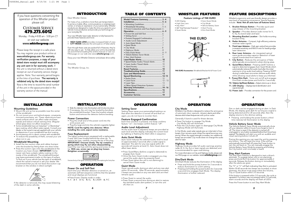 Whistler 948 User Manual | 2 pages