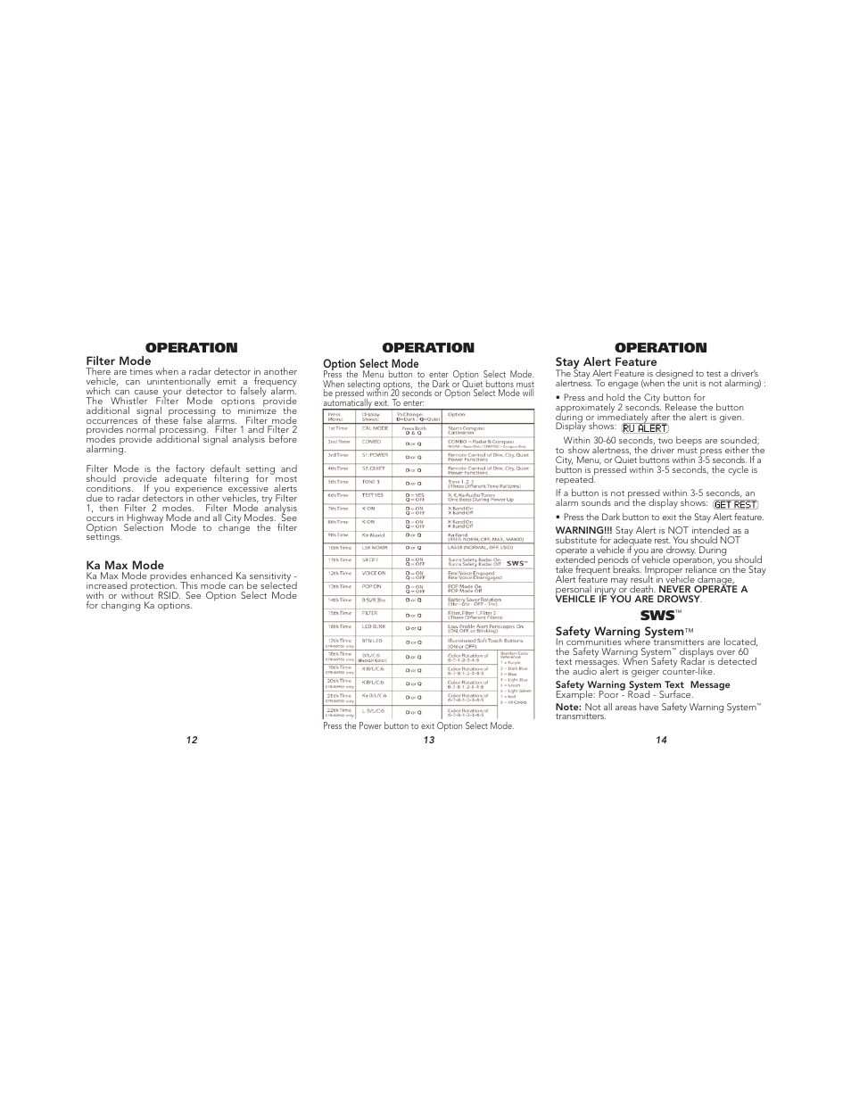 Operation | Whistler Laser XTR-690SE User Manual | Page 5 / 9