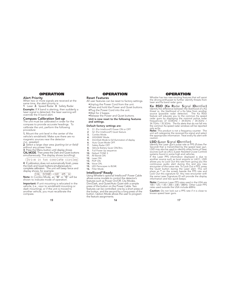 Operation | Whistler Laser XTR-690SE User Manual | Page 6 / 9