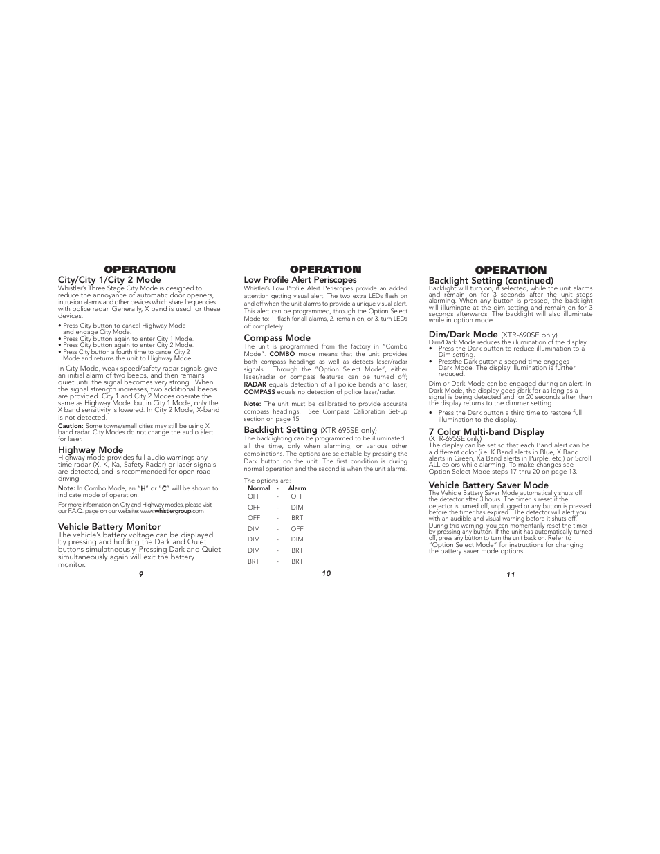 Operation | Whistler TOTAL BAND PROTECTION XTR- 695SE User Manual | Page 4 / 9
