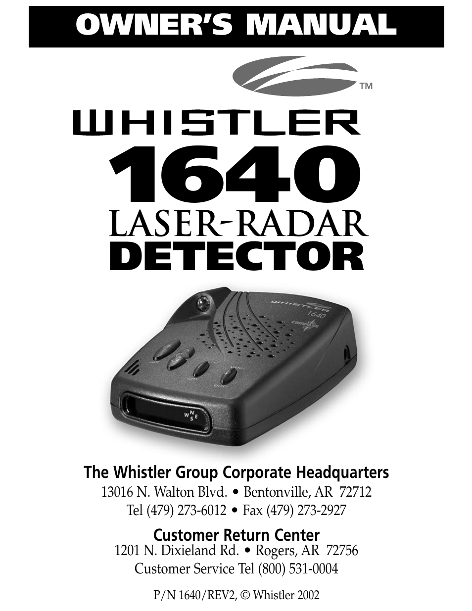 Whistler 1640 User Manual | 7 pages