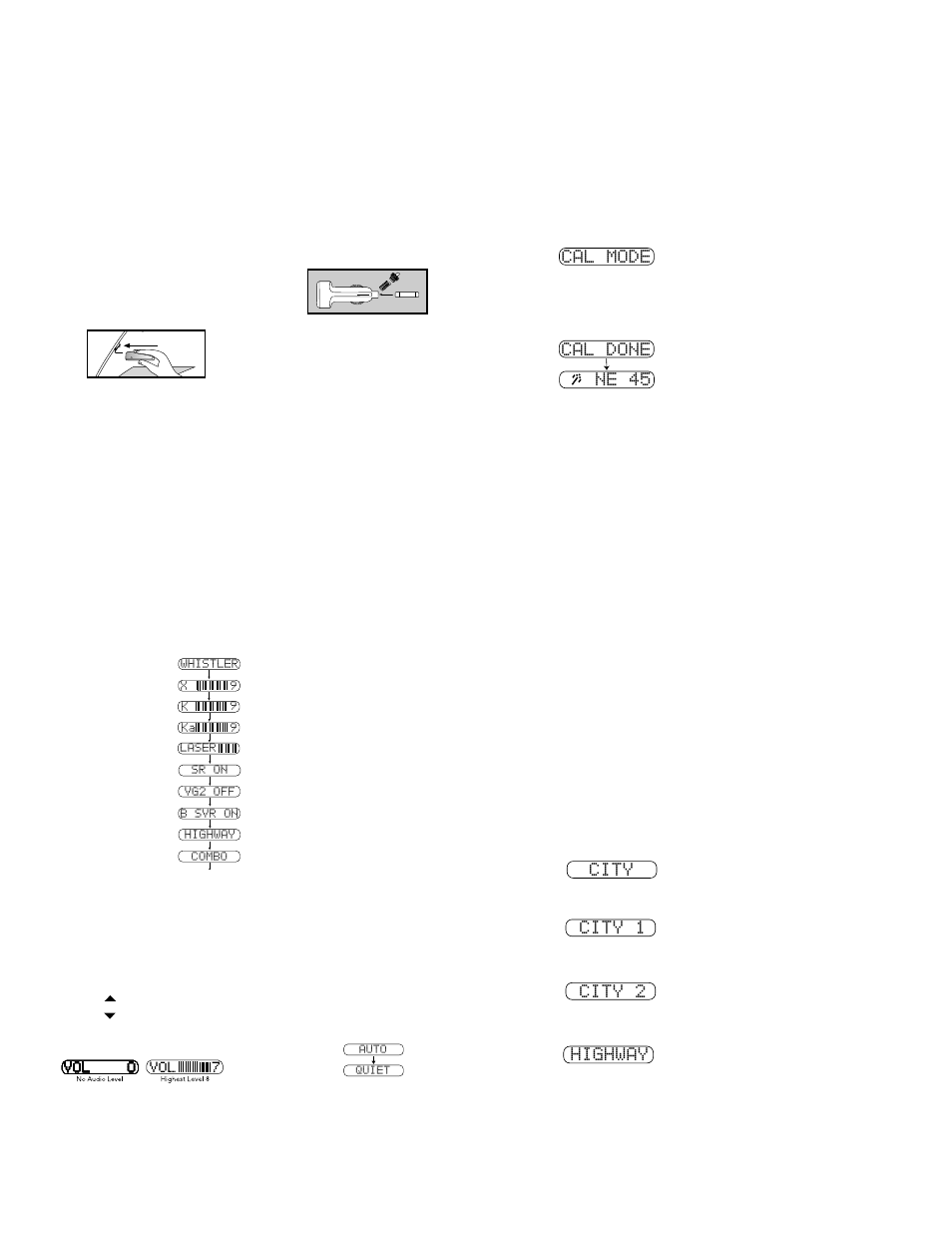 Cal done ne 45, Cal mode, City city 1 highway | City 2 | Whistler 1700 Series User Manual | Page 2 / 6
