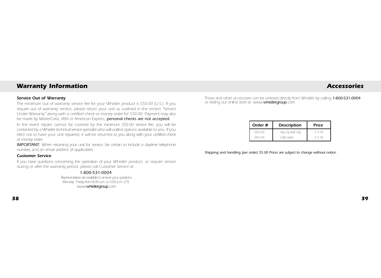 Warranty information accessories | Whistler GLF-125 User Manual | Page 21 / 22