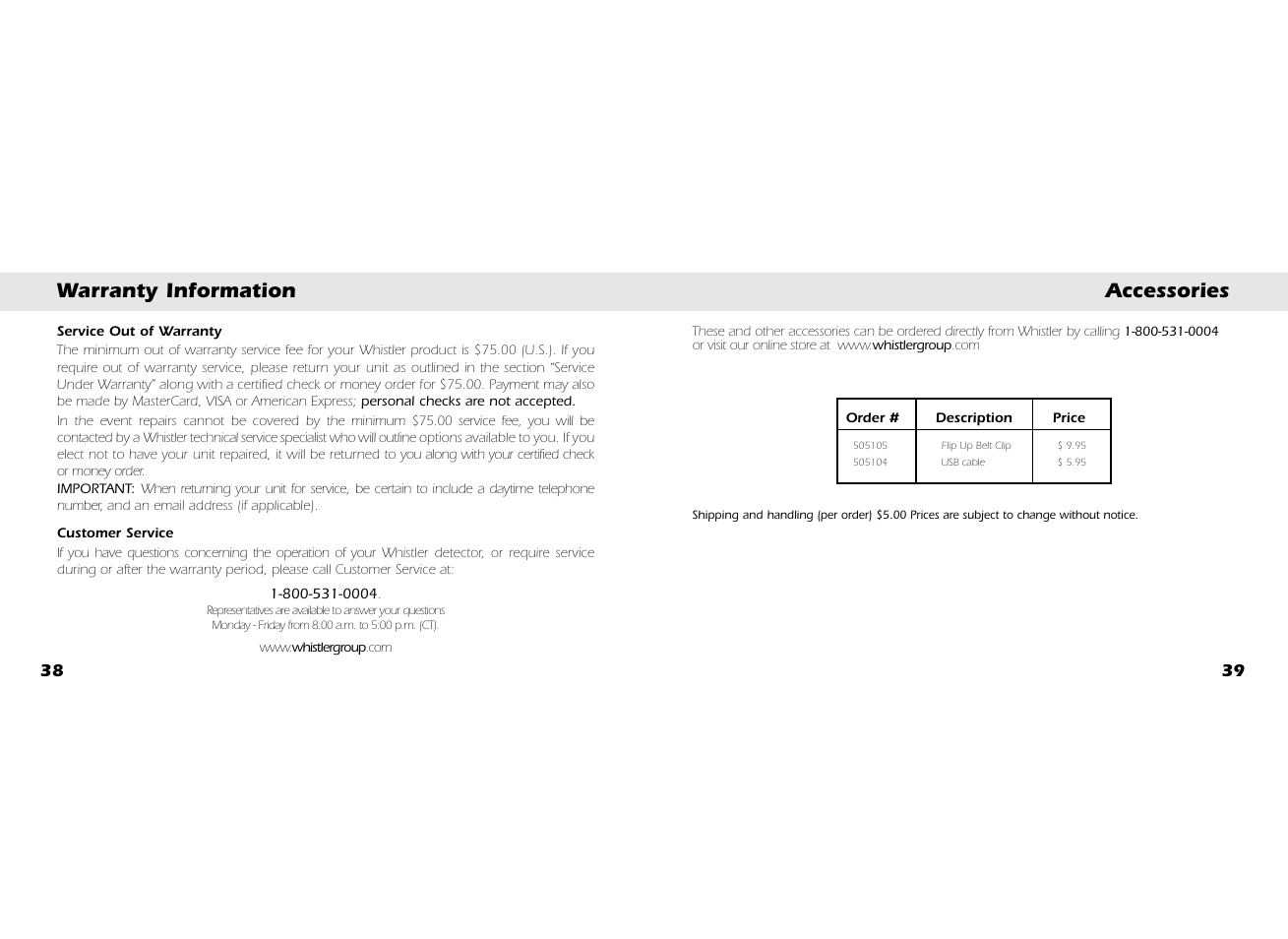 Warranty information accessories | Whistler GOLFDIGEST GLF-100 User Manual | Page 21 / 22