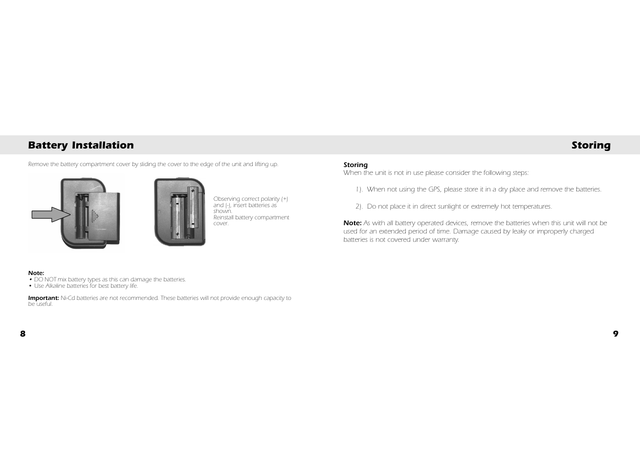 Storing battery installation | Whistler GOLFDIGEST GLF-100 User Manual | Page 6 / 22