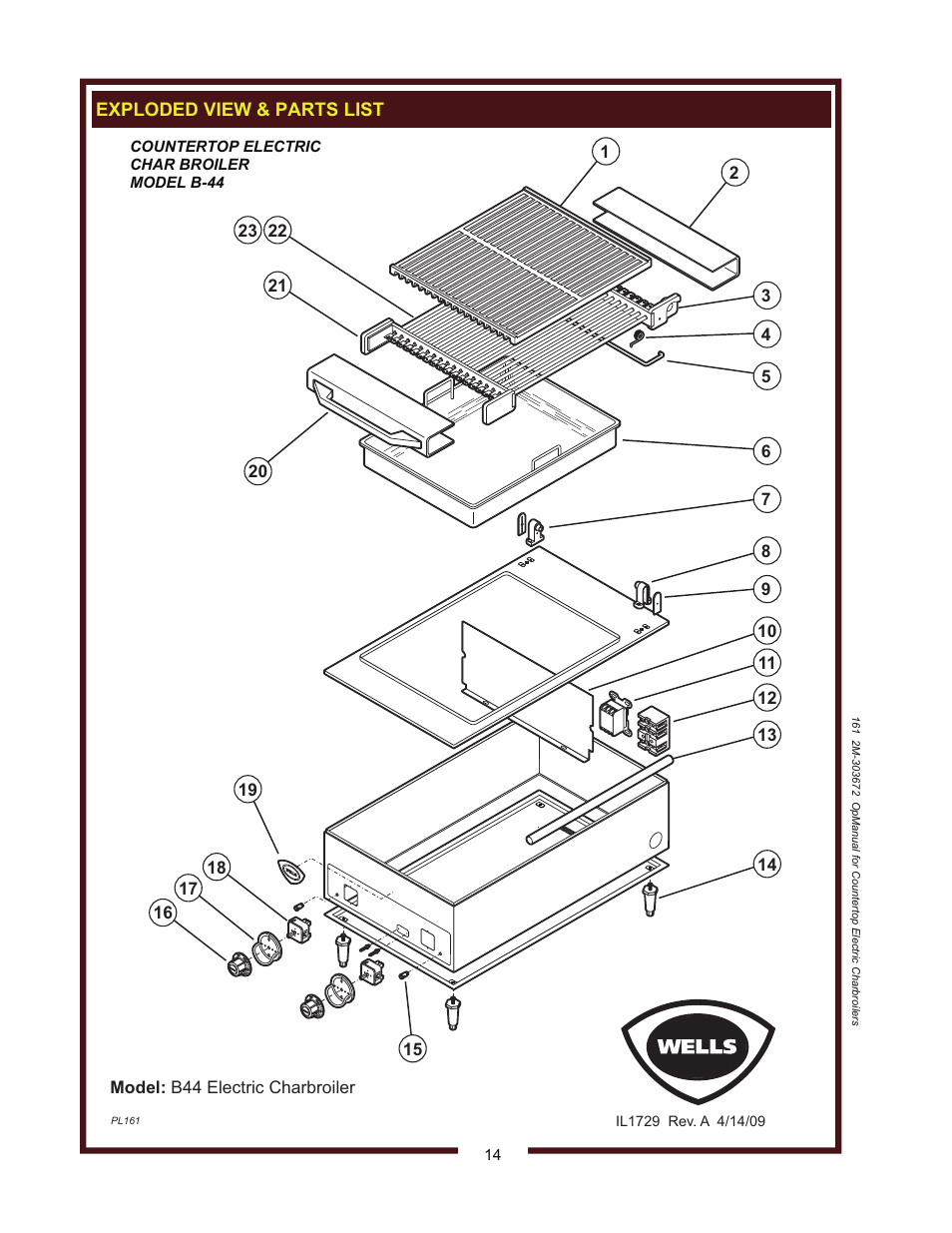 Exploded view & parts list | Wells B-50 User Manual | Page 16 / 28