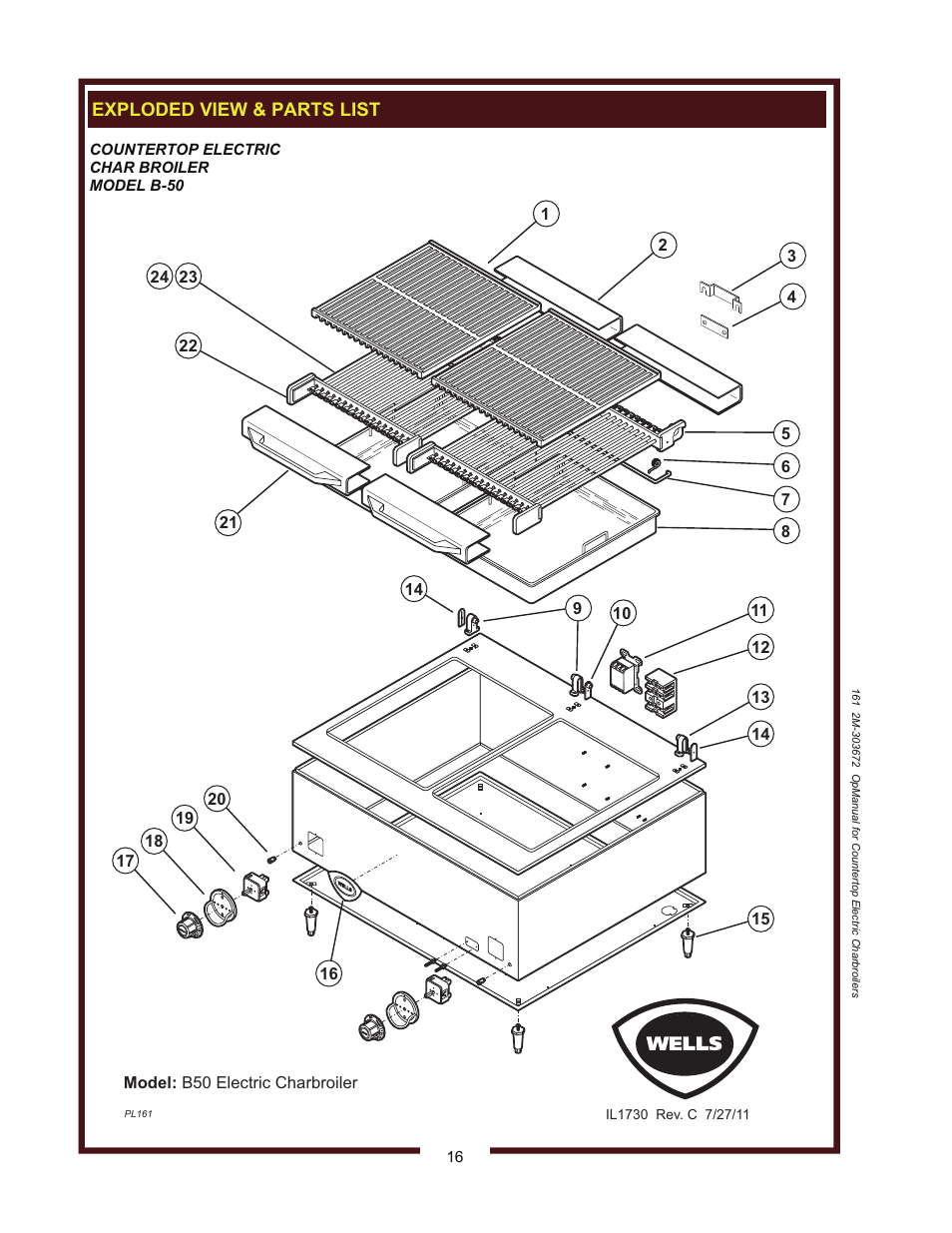 Exploded view & parts list | Wells B-50 User Manual | Page 18 / 28