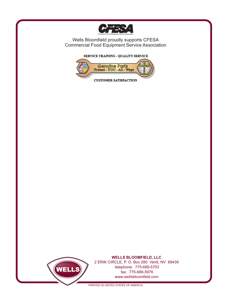 Genuine parts | Wells TCW-2 User Manual | Page 12 / 12