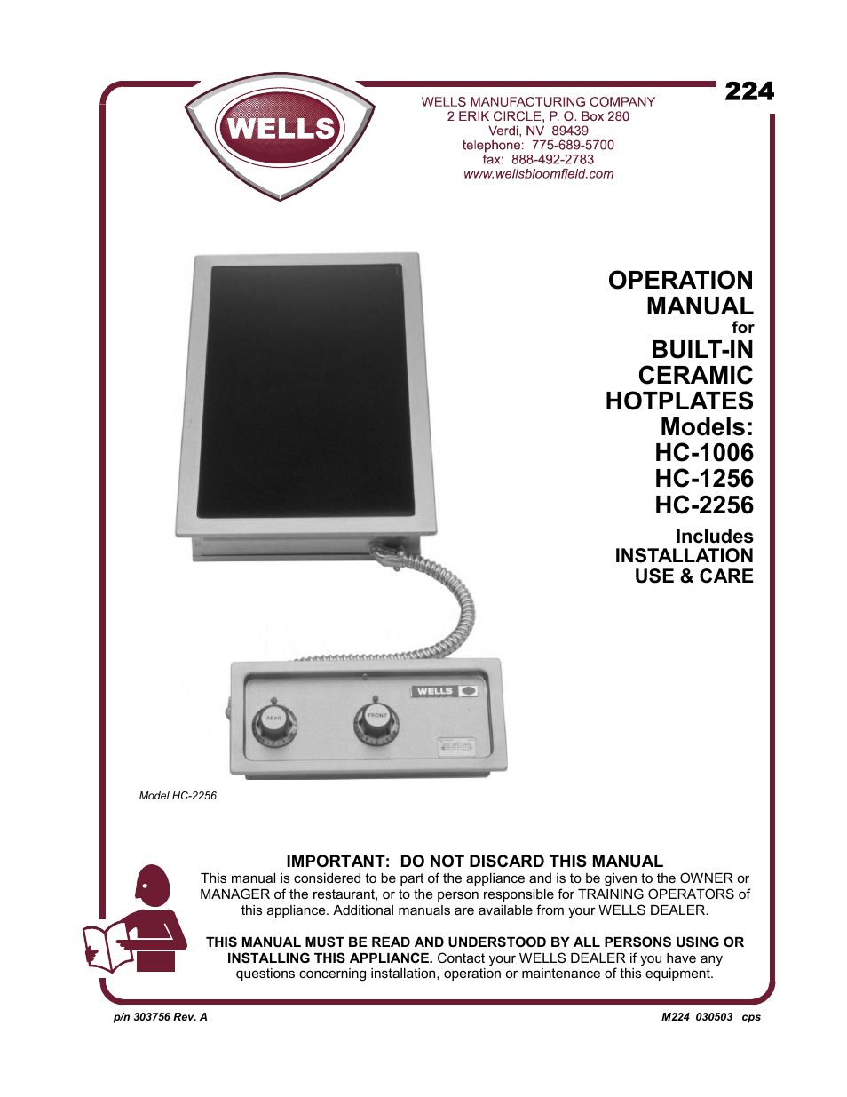 Wells HC-1006 User Manual | 12 pages
