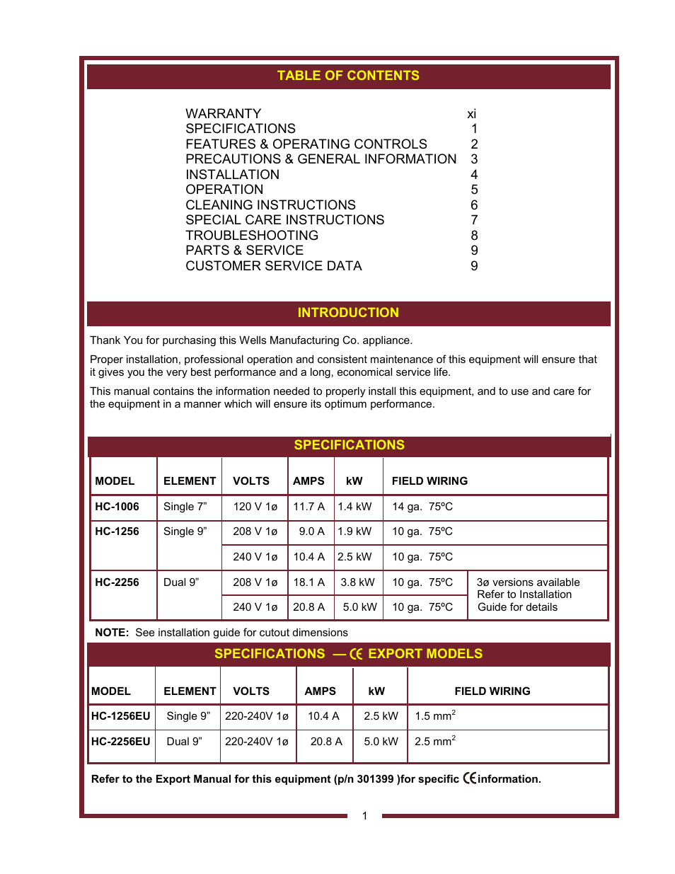 Wells HC-1006 User Manual | Page 3 / 12