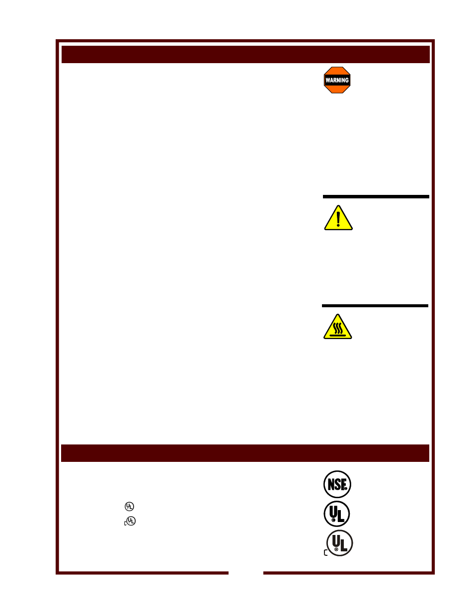 Precautions and general information, Agency listing information, Warning | Caution | Wells BUILT-IN BAIN MARIE STYLE HEATED TANKS HT-527 User Manual | Page 5 / 14