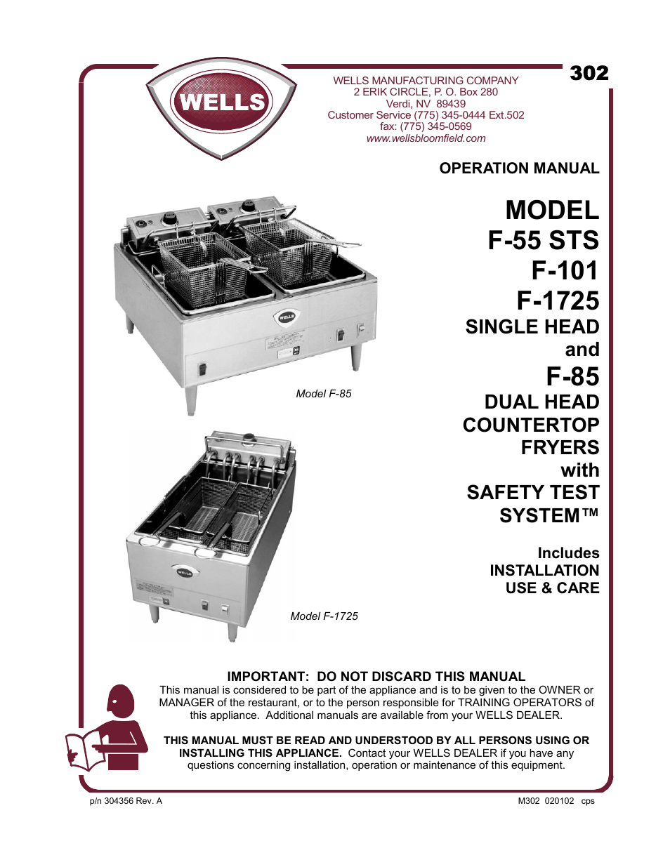 Wells F-55 STS User Manual | 14 pages