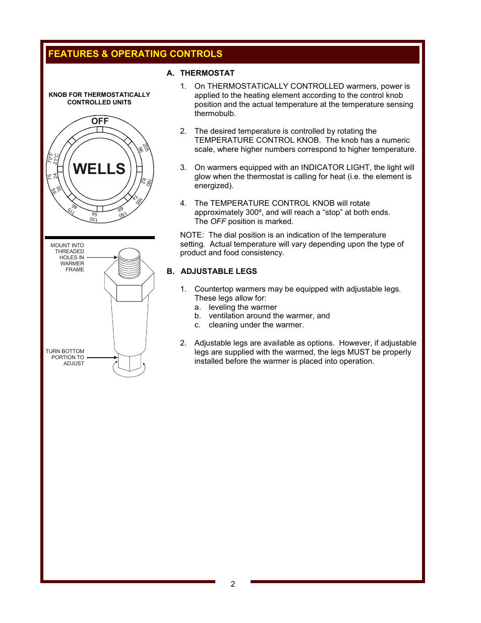 Wells, Features & operating controls | Wells HW-10 User Manual | Page 4 / 14