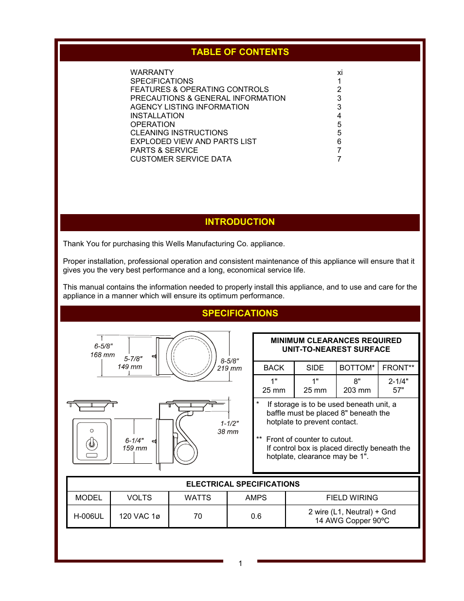 Wells H-006UL User Manual | Page 3 / 10