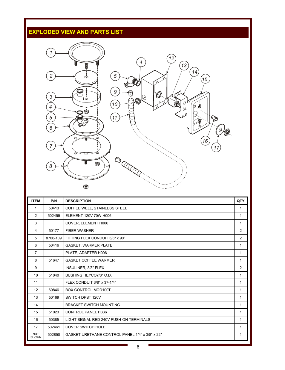 Exploded view and parts list | Wells H-006UL User Manual | Page 8 / 10