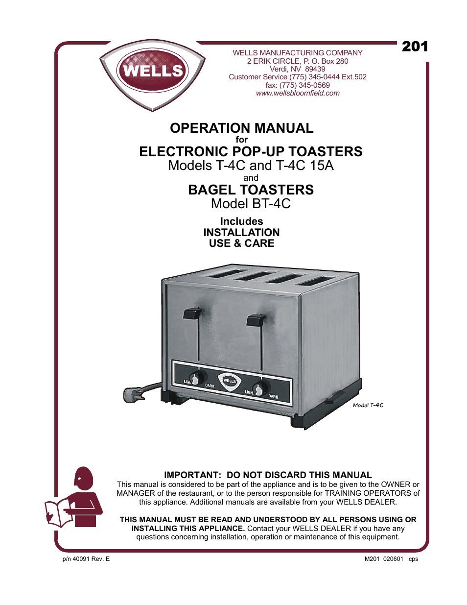 Wells T-4C User Manual | 12 pages