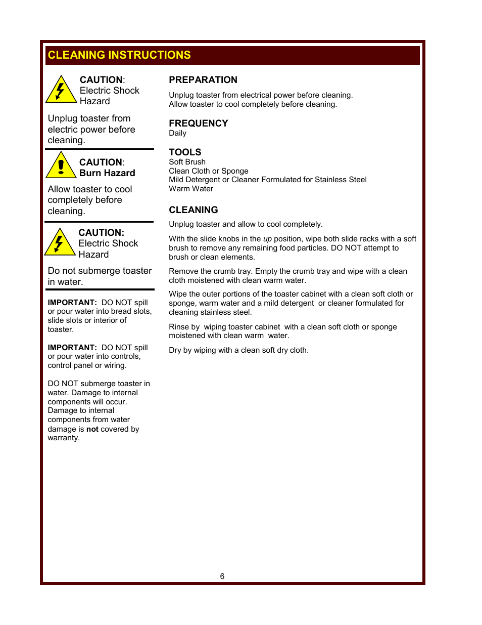 Cleaning instructions | Wells T-4C User Manual | Page 8 / 12