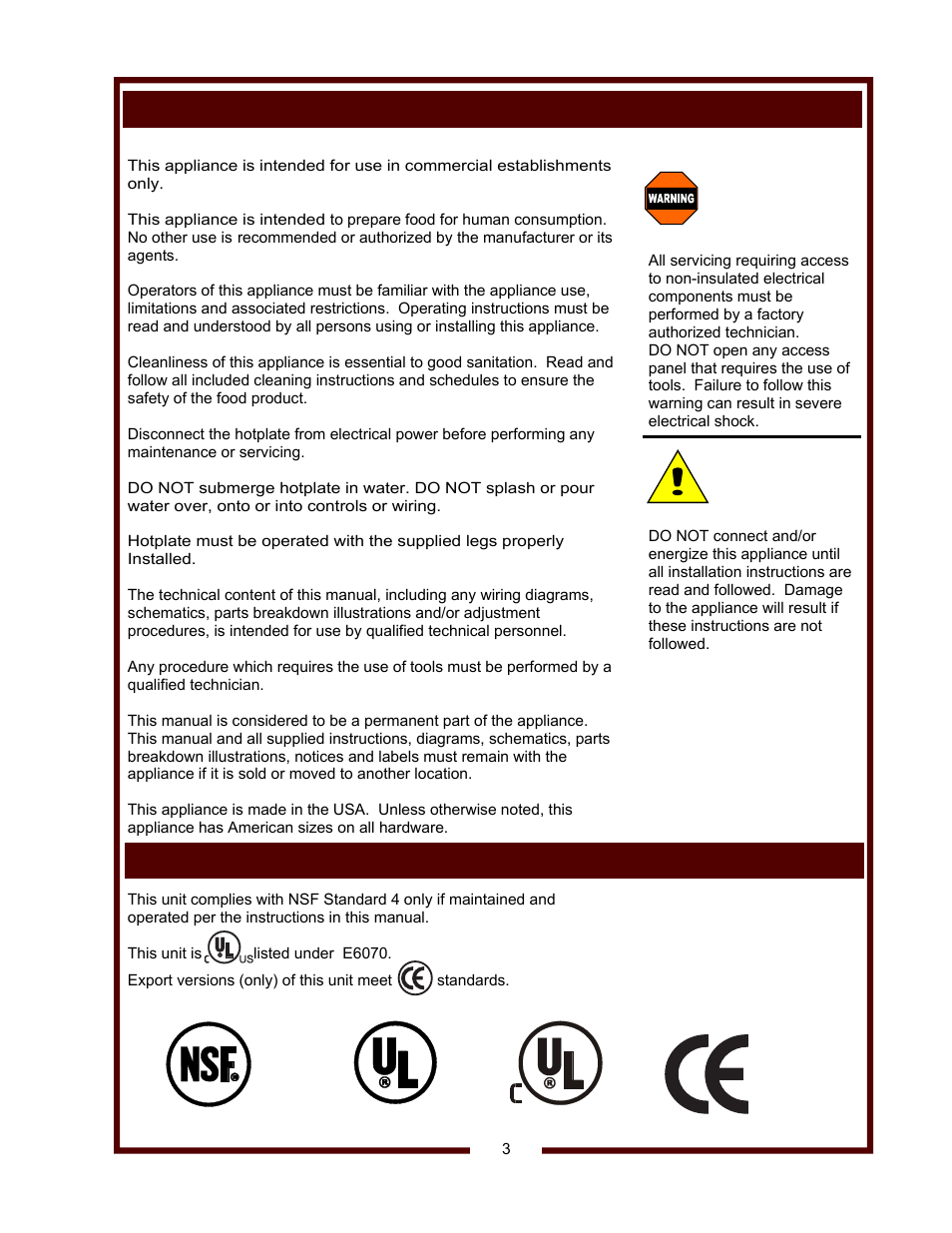 Warning, Caution | Wells Coutertop Ceramic Hot Plates HC-100 User Manual | Page 5 / 12