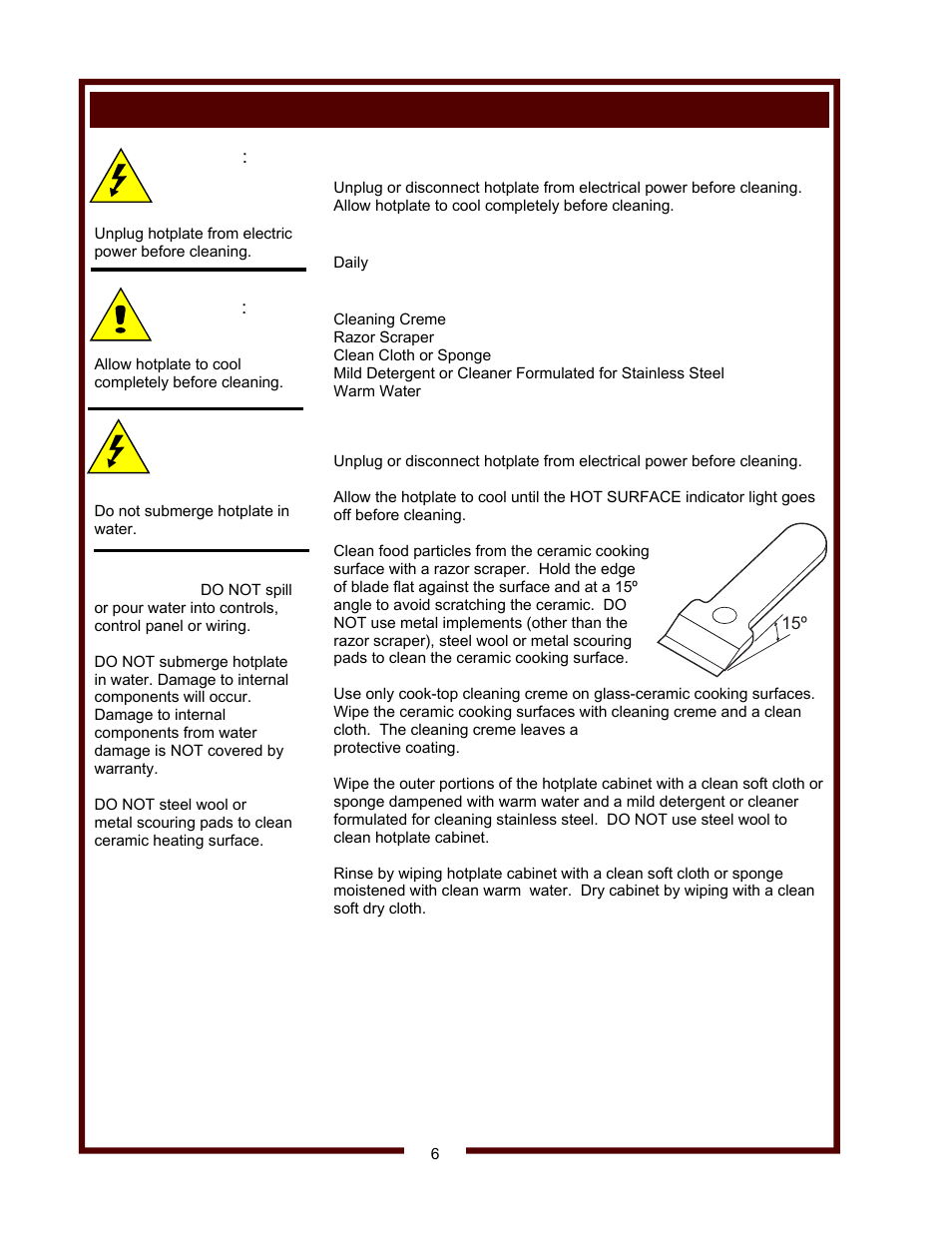 Cleaning instructions | Wells Coutertop Ceramic Hot Plates HC-100 User Manual | Page 8 / 12