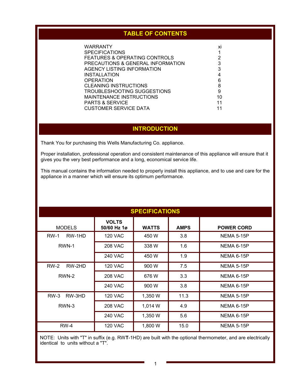 Wells RWN-1 thru RWN-3 Narrow User Manual | Page 3 / 14