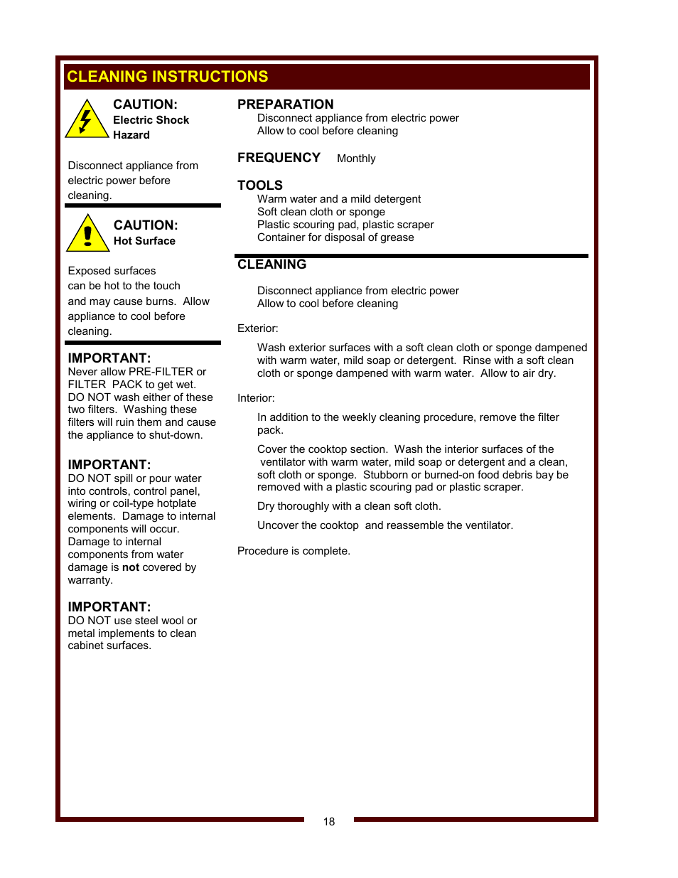 Cleaning instructions | Wells WV-4HSRW User Manual | Page 20 / 28