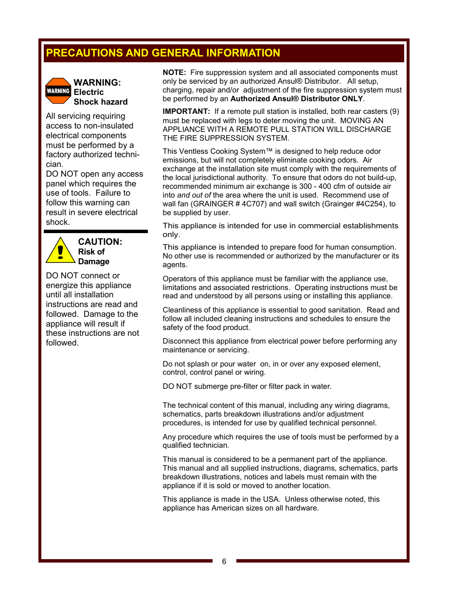 Precautions and general information | Wells WV-4HSRW User Manual | Page 8 / 28