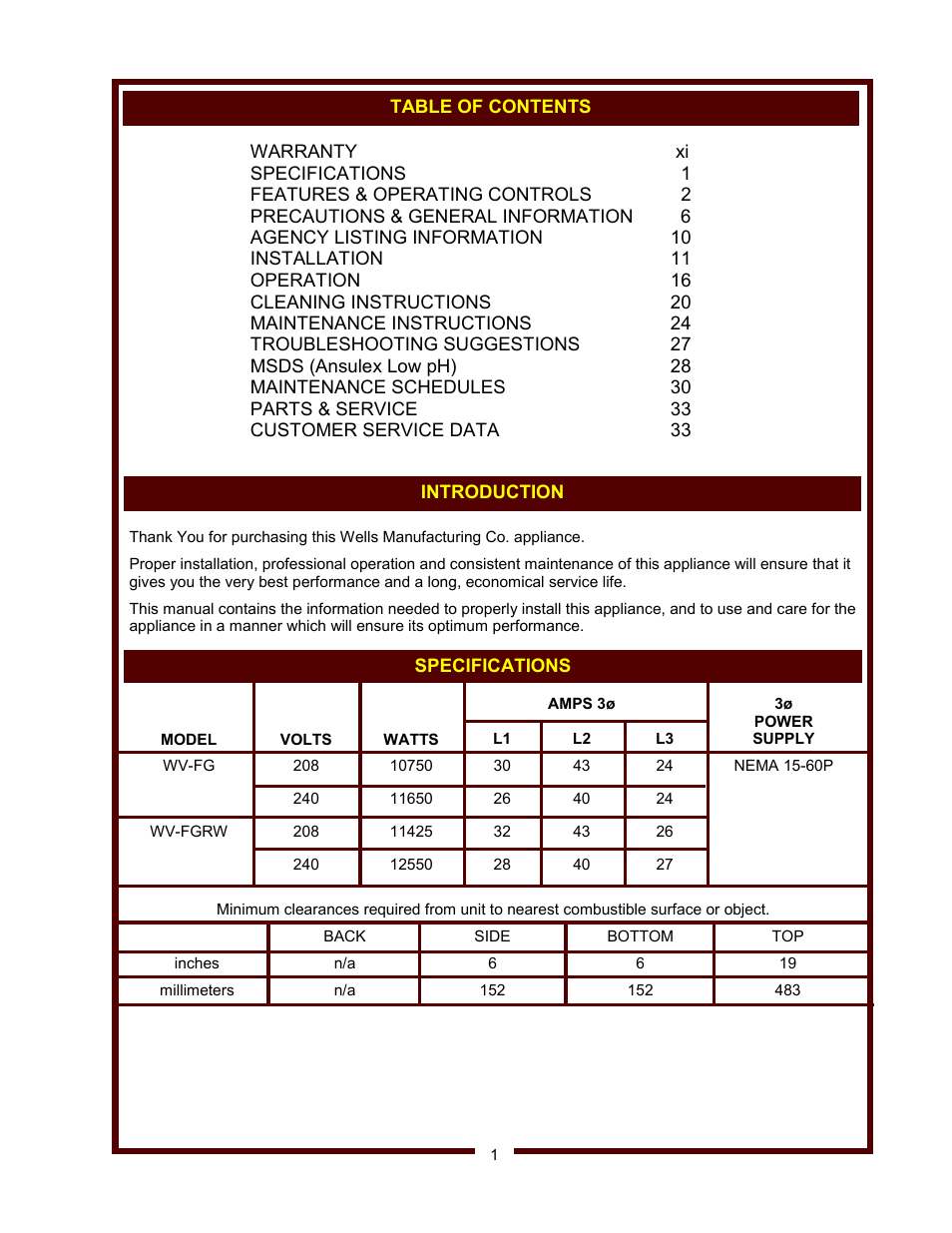 Wells WV-FGRW User Manual | Page 3 / 36