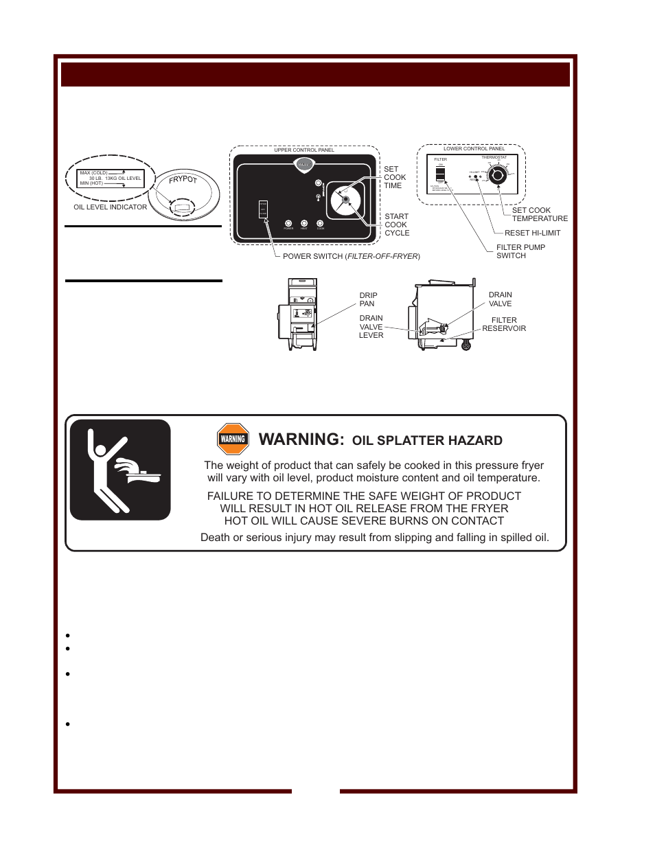 Warning, Preparation prior to operation (continued), Oil splatter hazard | Solid shortening | Wells WFAE-30F User Manual | Page 12 / 22