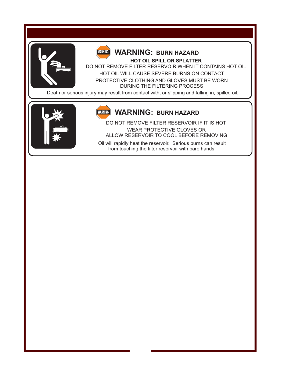 Warning, Maintenance - filter operation, Burn hazard | Wells WFAE-30F User Manual | Page 14 / 22