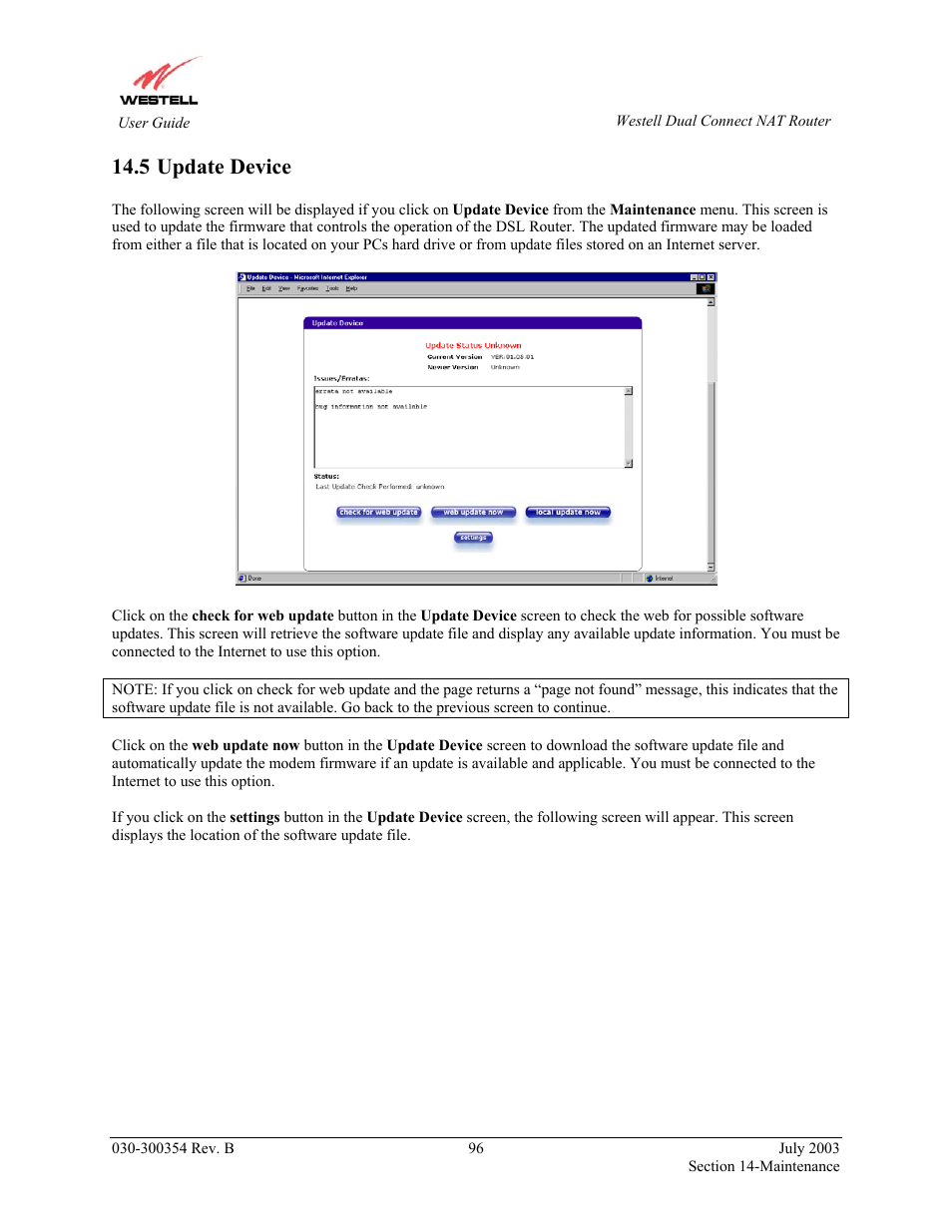 Update device, 5 update device | Westell Technologies 2200 User Manual | Page 100 / 133