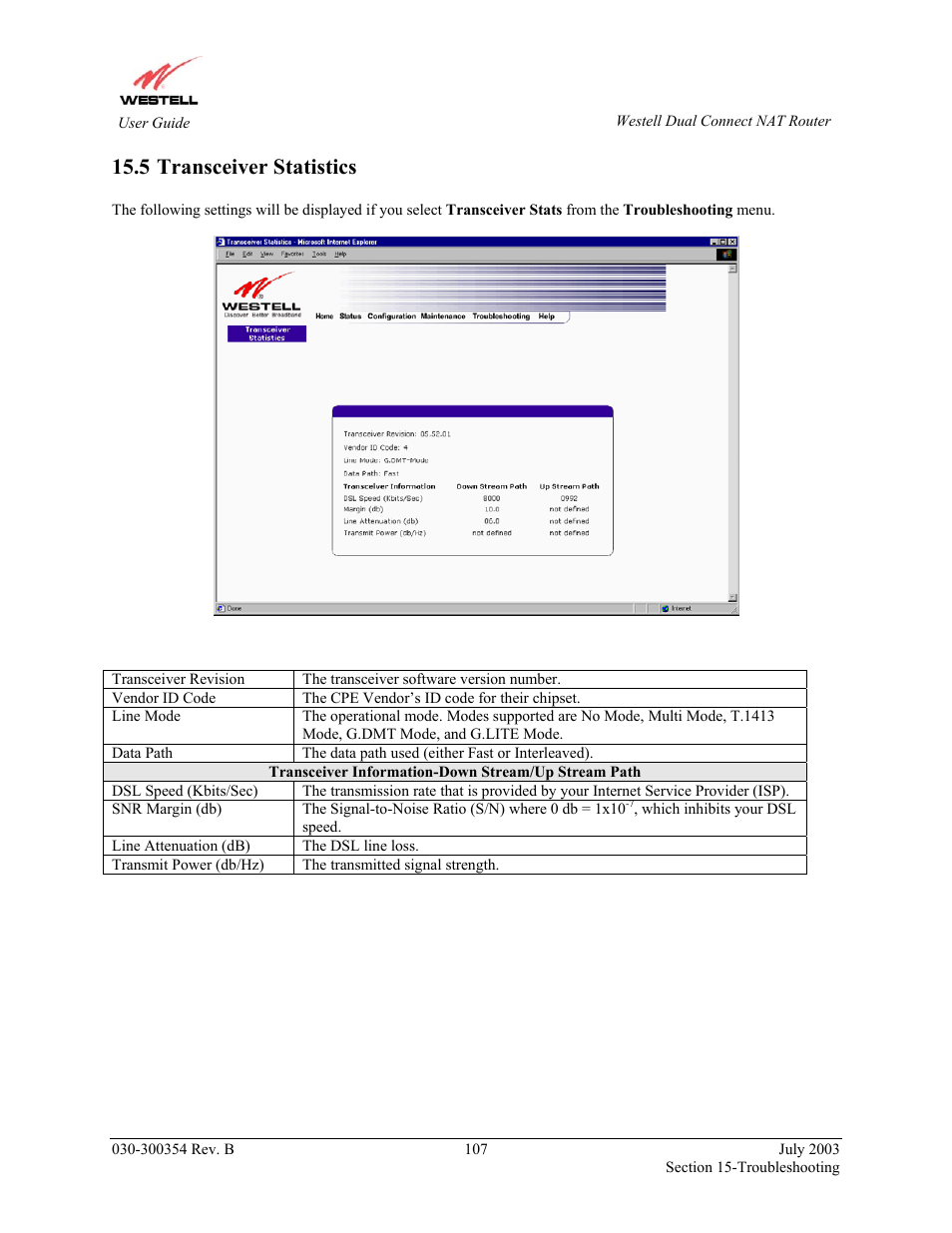 Transceiver statistics, 5 transceiver statistics | Westell Technologies 2200 User Manual | Page 111 / 133