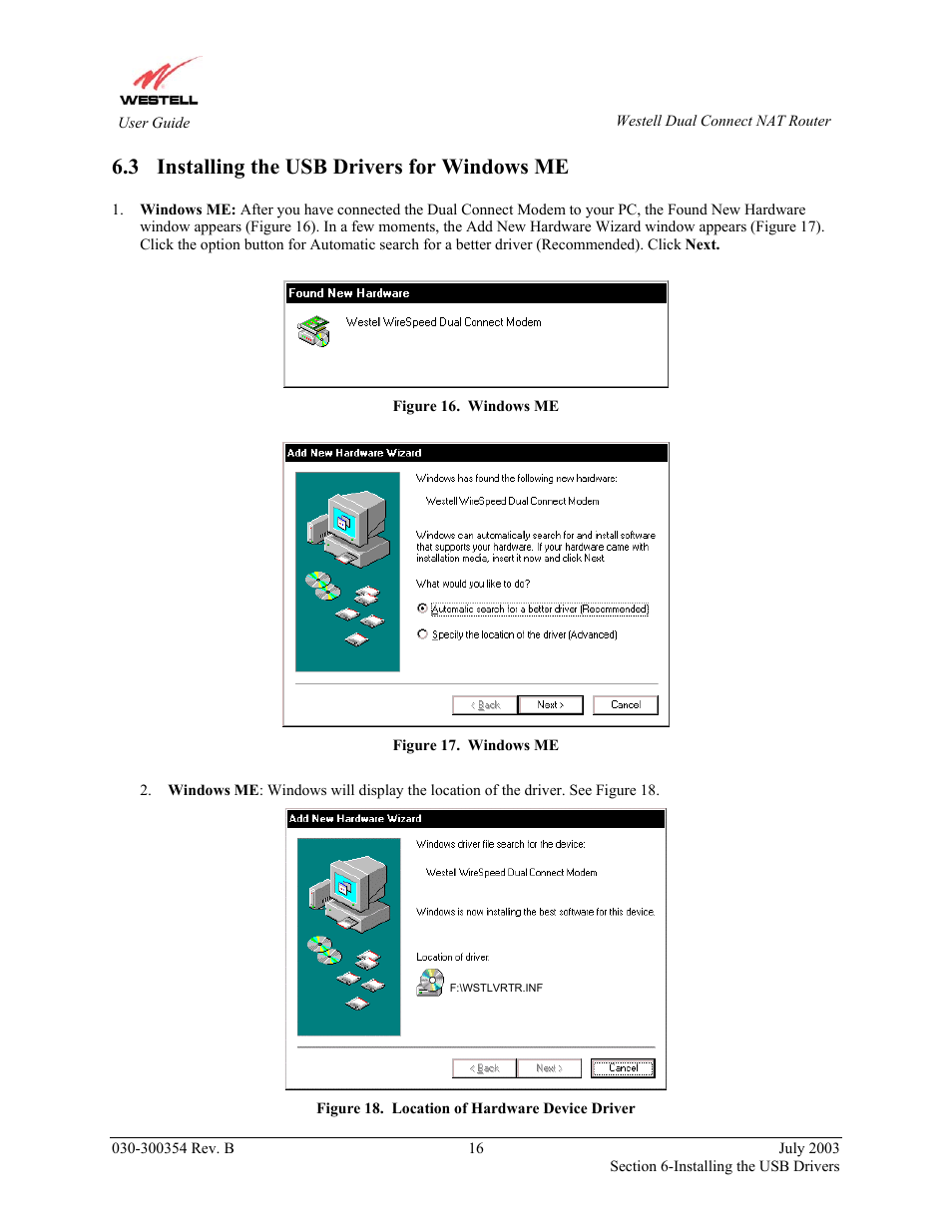 Installing the usb drivers for windows me, 3 installing the usb drivers for windows me | Westell Technologies 2200 User Manual | Page 20 / 133
