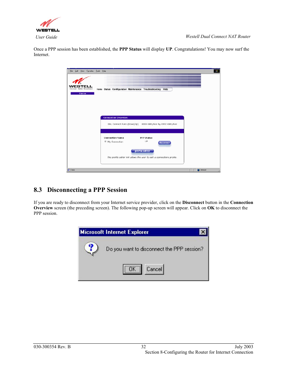 Disconnecting a ppp session, 3 disconnecting a ppp session | Westell Technologies 2200 User Manual | Page 36 / 133