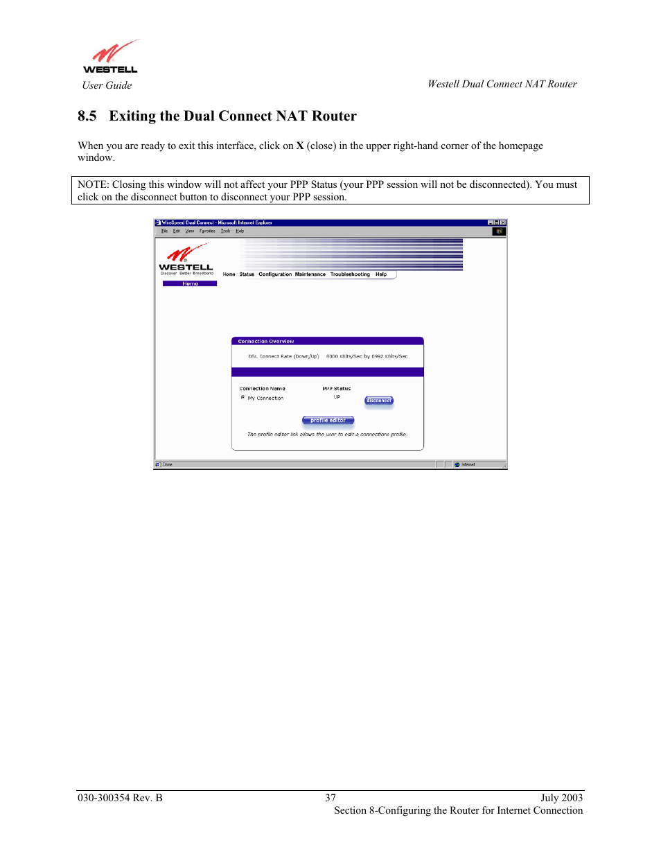 Exiting the dual connect nat router, 5 exiting the dual connect nat router | Westell Technologies 2200 User Manual | Page 41 / 133