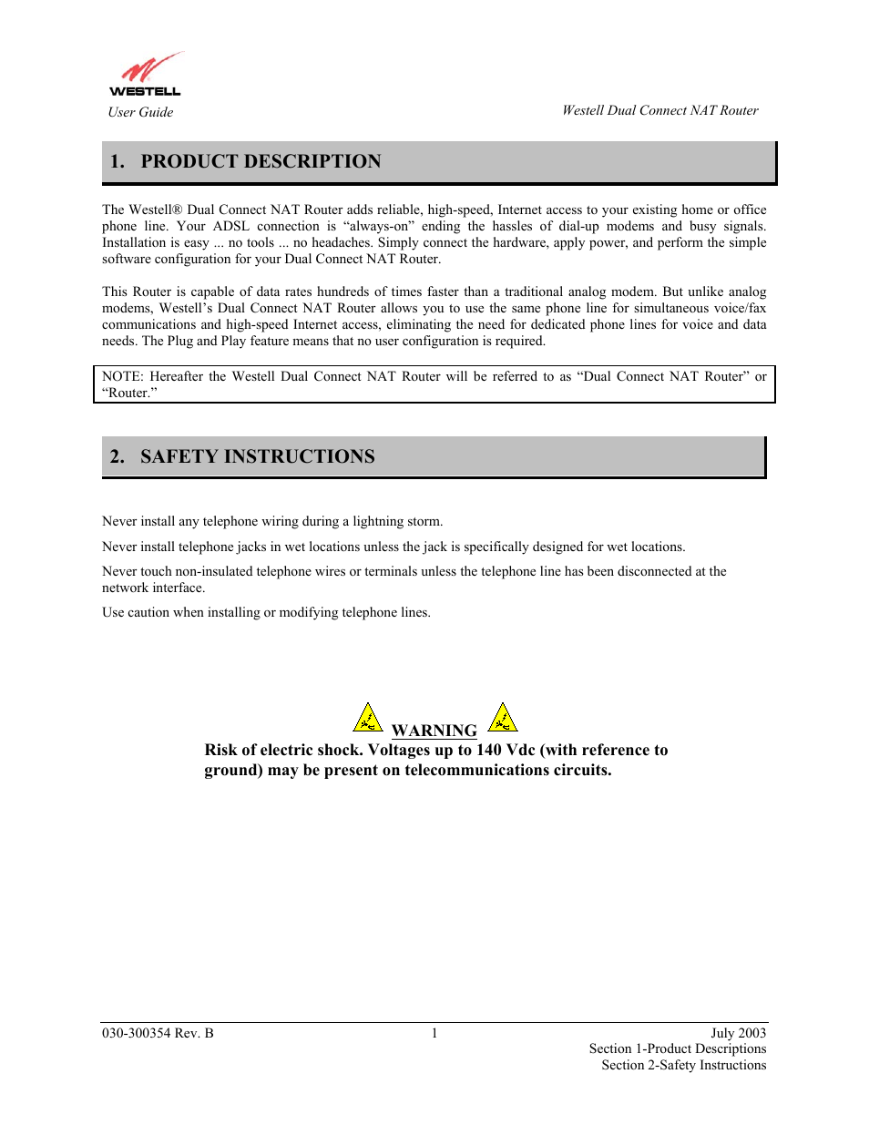 Product description, Safety instructions | Westell Technologies 2200 User Manual | Page 5 / 133