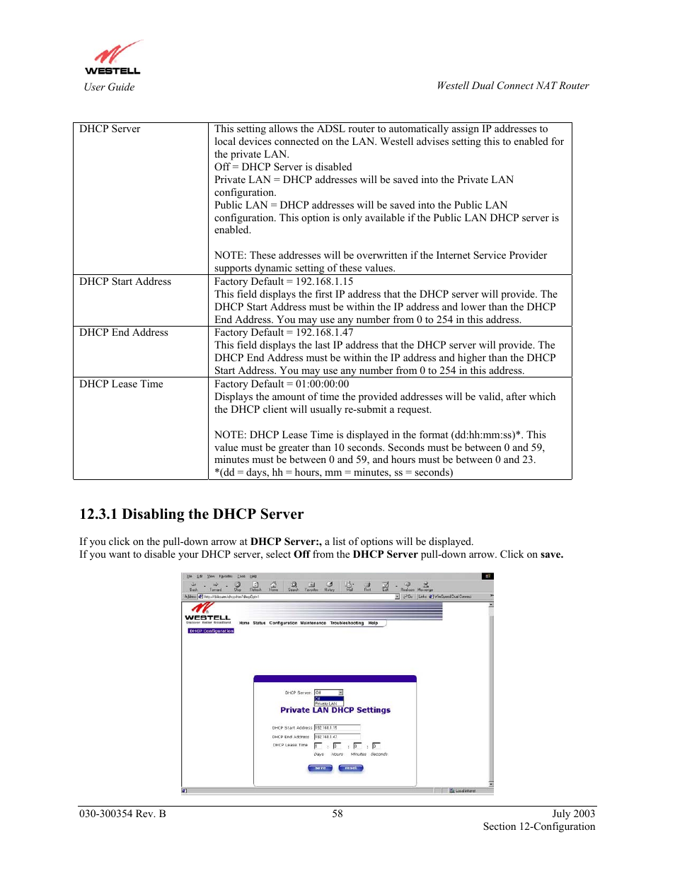 1 disabling the dhcp server | Westell Technologies 2200 User Manual | Page 62 / 133