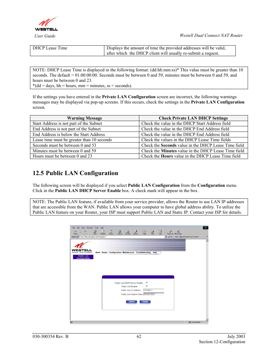 Public lan configuration, 5 public lan configuration | Westell Technologies 2200 User Manual | Page 66 / 133